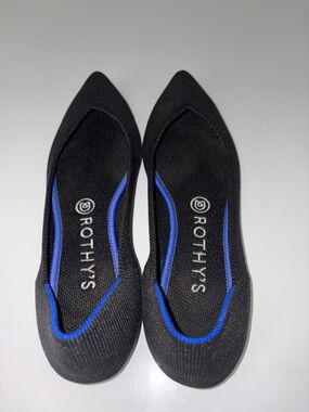 Rothy’s Black Pointed Toe Flats Blue Trim W8.5